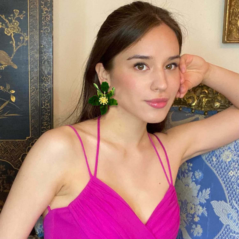 Olive Floral Resin Drop Earrings