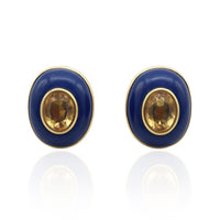 Stephanie Lapis Resin Clip Earring With Smoke Topaz Glass Stone
