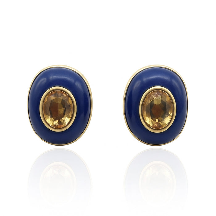 Stephanie Lapis Resin Clip Earring With Smoke Topaz Glass Stone