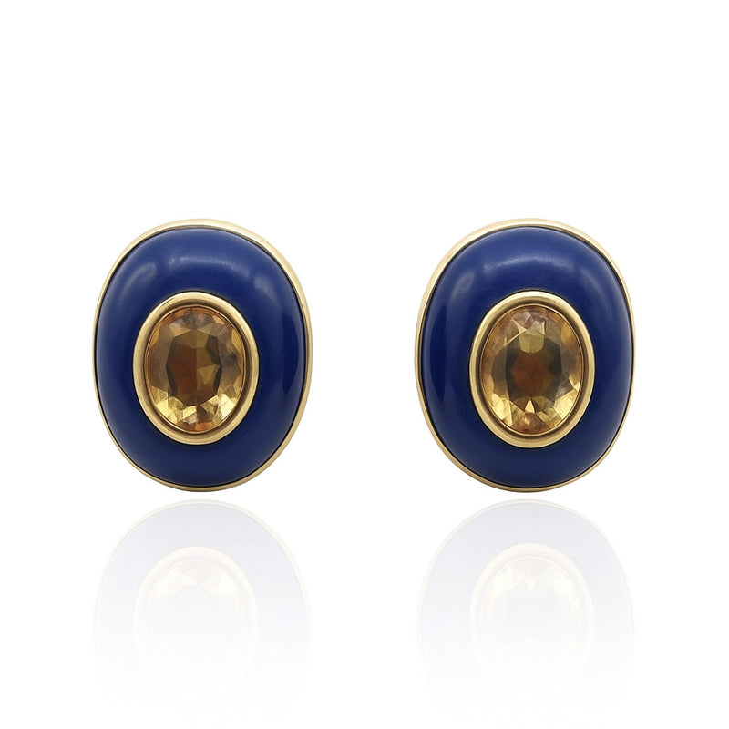 Stephanie Lapis Resin Clip Earring With Smoke Topaz Glass Stone