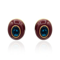 Stephanie Brown Resin Clip Earrings With Sapphire Glass Stone