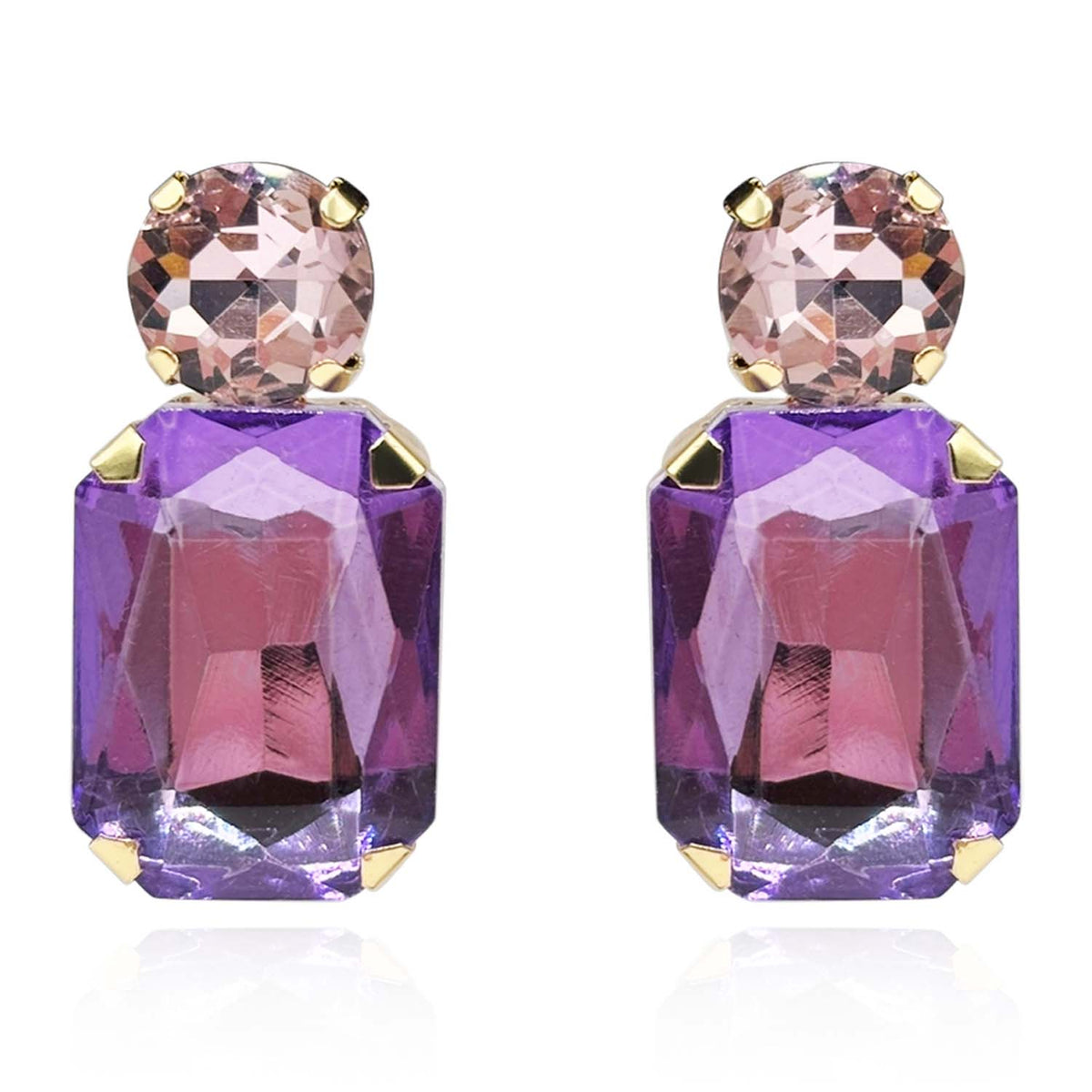 Adelle Light Amethyst Crystal Ocatgon And Light Rose Round Stone Drop Earrings