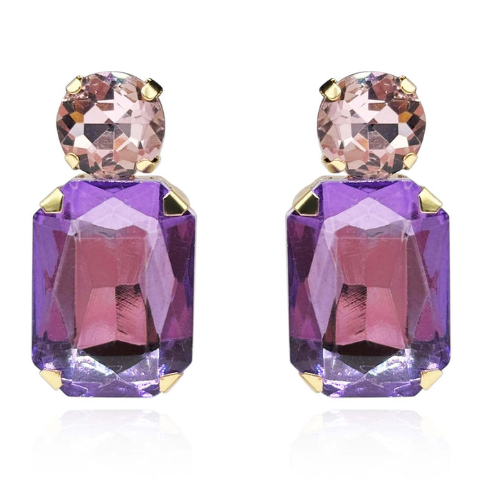 Adelle Light Amethyst Crystal Ocatgon And Light Rose Round Stone Drop Earrings