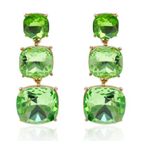 Triple Cushion Shape Peridot Drop Earrings