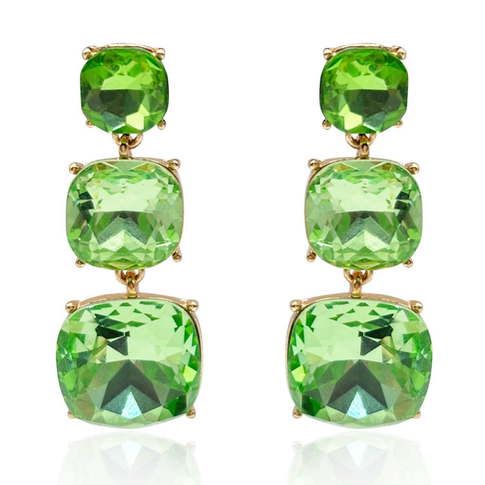 Triple Cushion Shape Peridot Drop Earrings