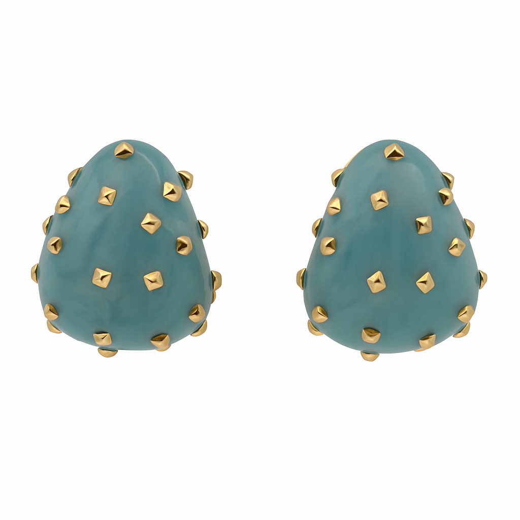 Maristella Aqua Studded Resin Pierced Hoop Earrings