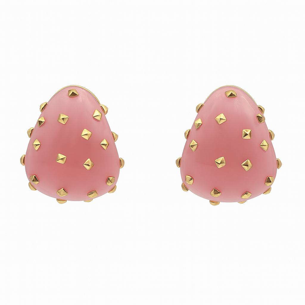 Maristella Pink Studded Resin Pierced Hoop Earrings
