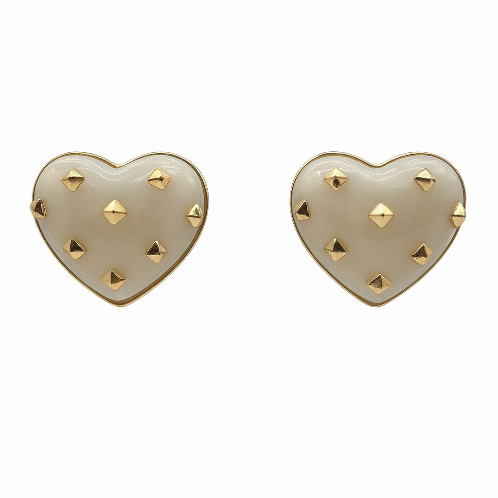 Cosette Mother Of Pearl Heart Resin Stud Earrings