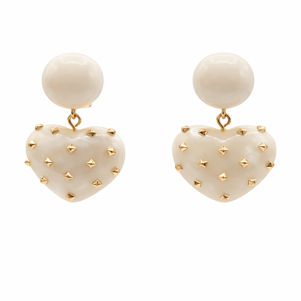 Lavinia Mother Of Pearl Resin Studded Heart Drop Earrings