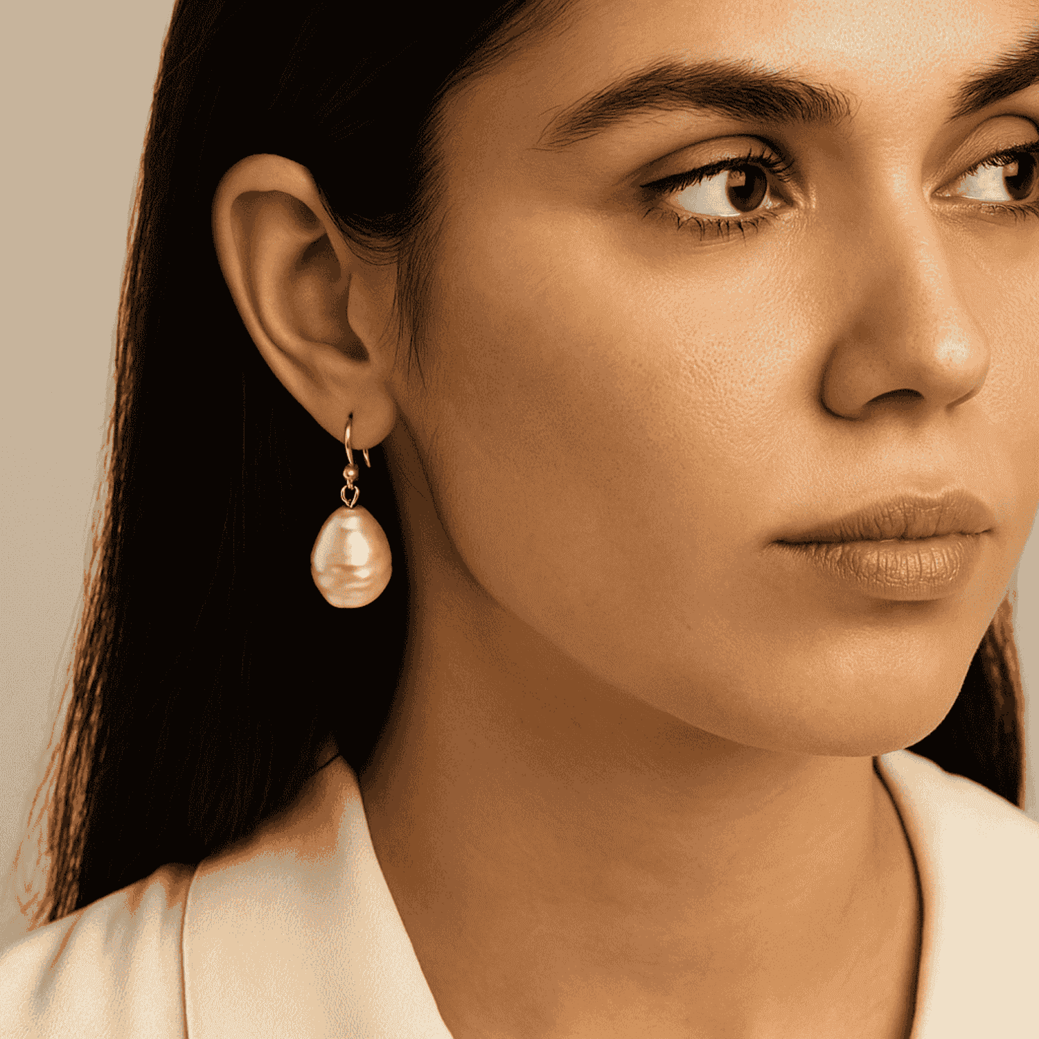 Marcella Champagne Baroque Glass Pearl Drop Earrings