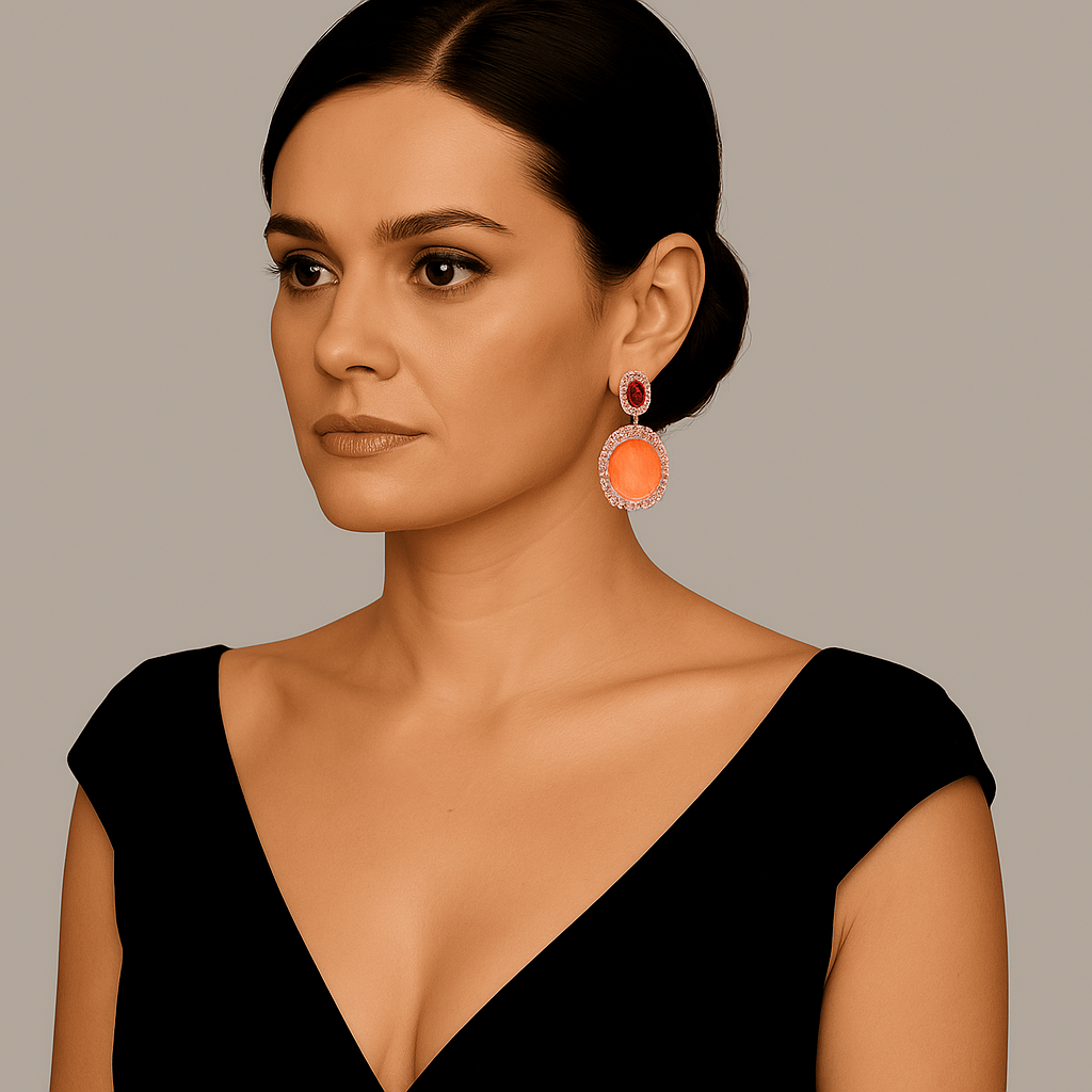 Pendientes colgantes con clip de cristal de fourmalina en naranja y rosa con defectos de Gemma