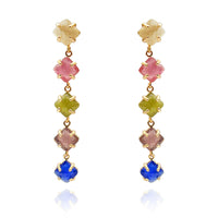 Cushion-Shaped Multi-Color Long Drop Earrings - Pierced Design