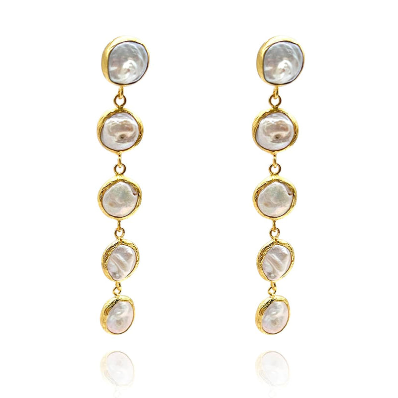 3" Long Multi Freshwater Pearl Earrings - Heavily Gold Plated Brass