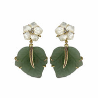 Mother of Pearl Flower Earrings with Jade Leaf Drop