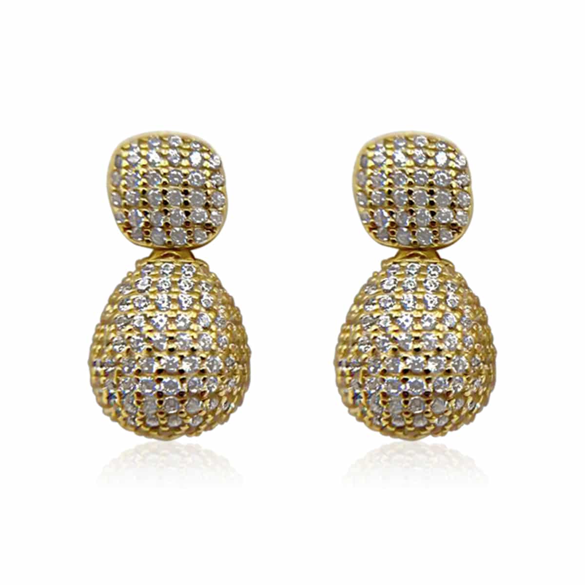 Sterling Silver Vermeil Pave Square & Pear CZ Earrings - Sparkling Elegance