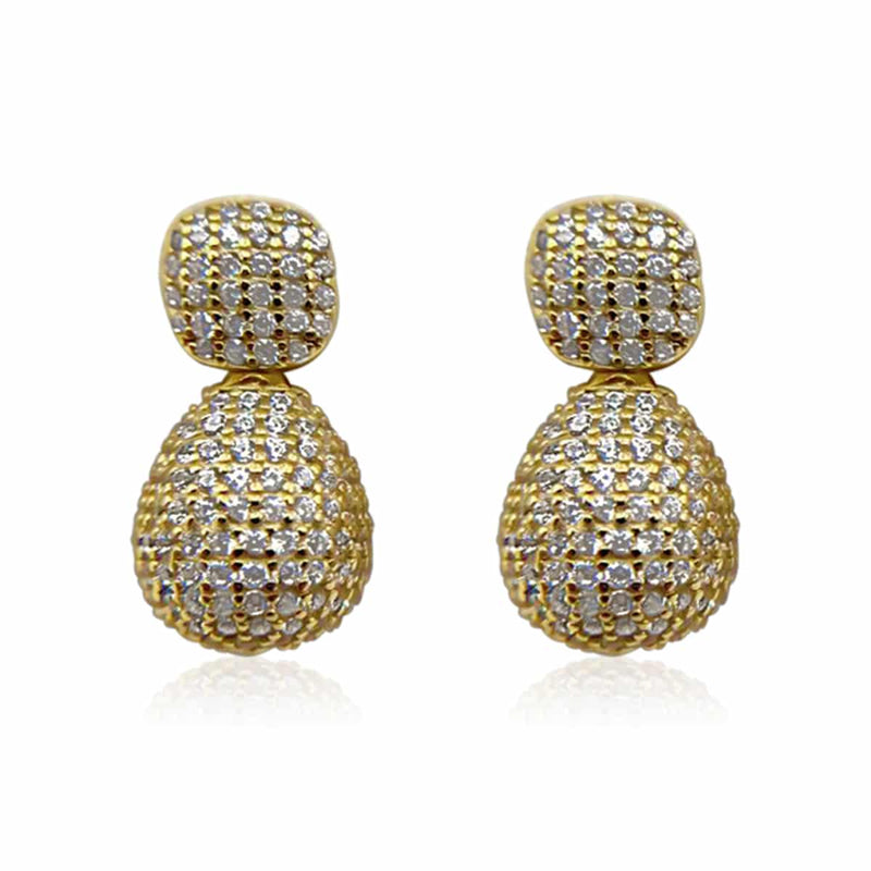 Sterling Silver Vermeil Pave Square & Pear CZ Earrings - Sparkling Elegance