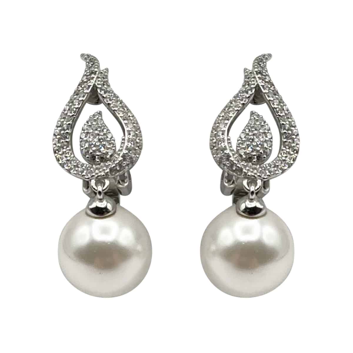 Pave Pearl Drop Clip Earrings