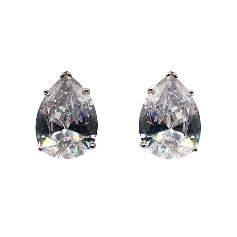 Clear Cubic Zirconia Pear-Shaped Clip-On Earrings | Elegant Non-Pierced Jewelry