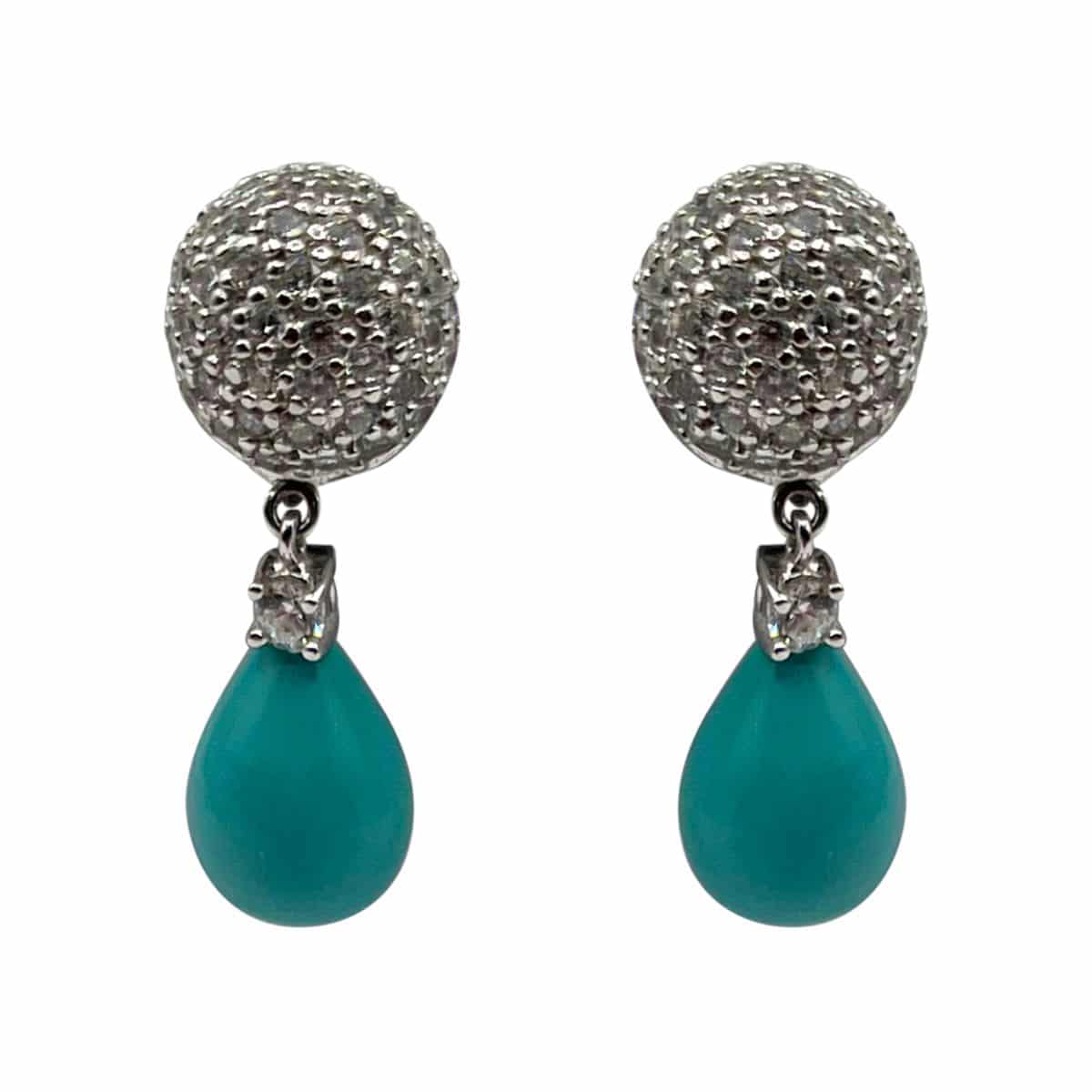 Dôme en argent sterling incrusté de zircones cubiques avec goutte turquoise