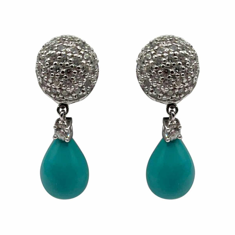 Dôme en argent sterling incrusté de zircones cubiques avec goutte turquoise