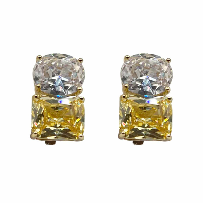 Two-Tone Canary and Diamond Clip Earrings in Sterling Silver | Vibrant Elegance