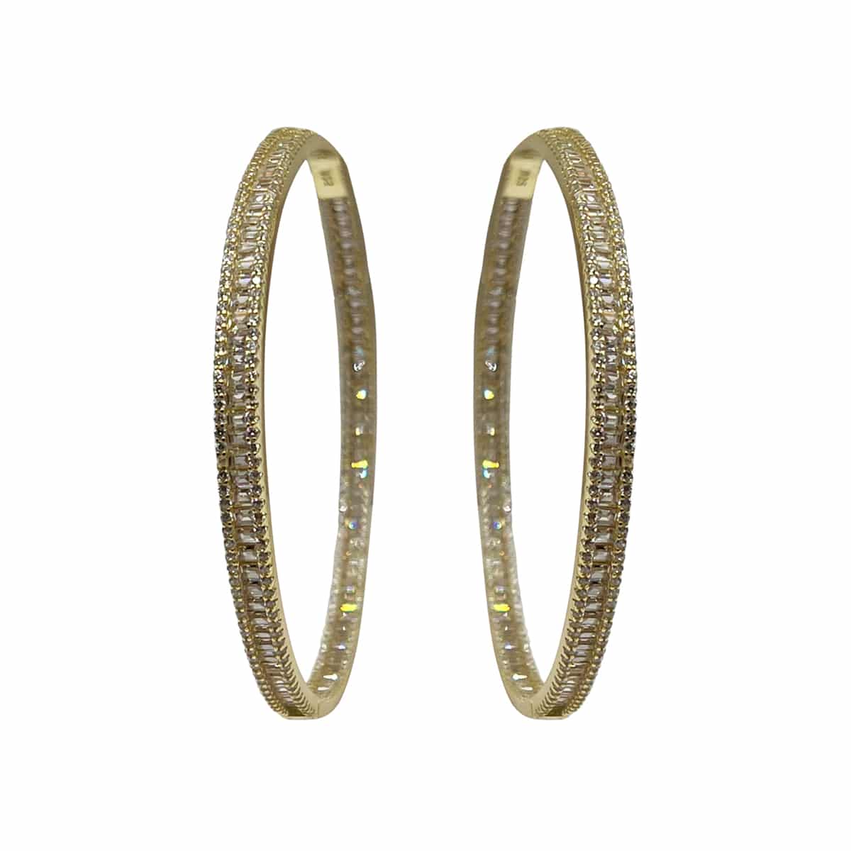 Large Sterling Silver Vermeil Hoops with Cubic Zirconia Baguettes