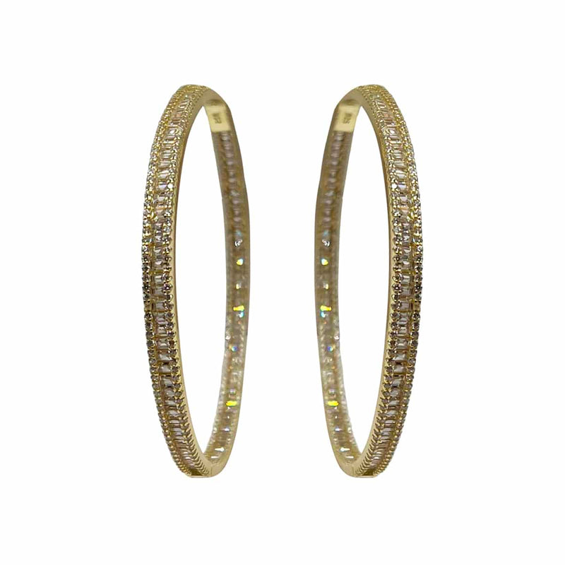 Large Sterling Silver Vermeil Hoops with Cubic Zirconia Baguettes