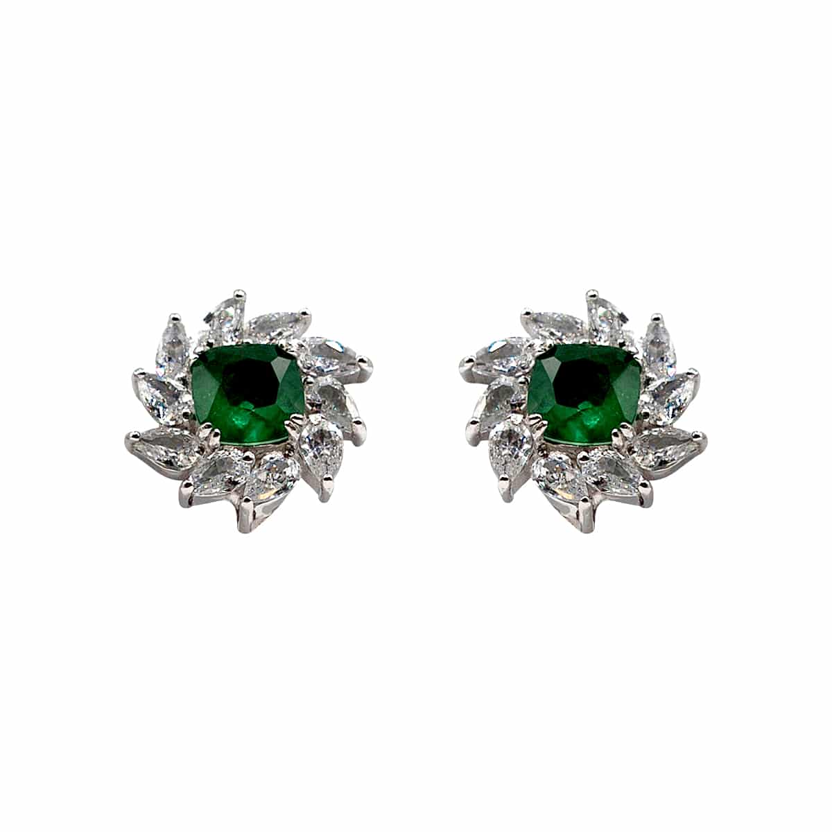 Emerald & Diamond Clip-On Earrings in Sterling Silver | Elegant Statement Jewelry