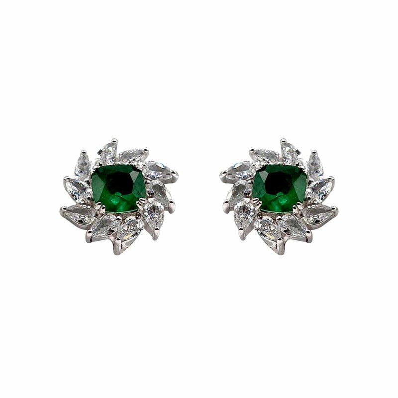 Emerald & Diamond Clip-On Earrings in Sterling Silver | Elegant Statement Jewelry