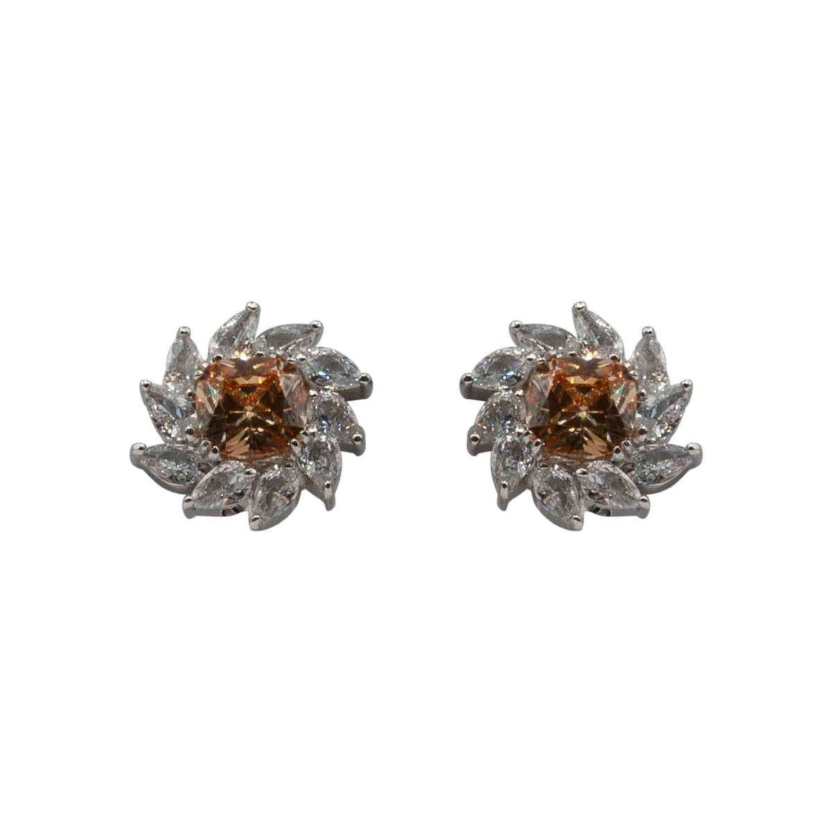 Champagne & Diamond Clip-On Earrings in Sterling Silver | Elegant Statement Jewelry