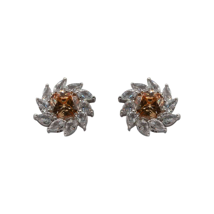 Champagne & Diamond Clip-On Earrings in Sterling Silver | Elegant Statement Jewelry