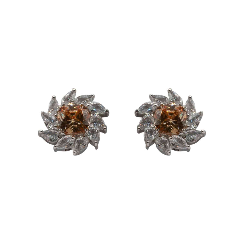 Champagne & Diamond Clip-On Earrings in Sterling Silver | Elegant Statement Jewelry