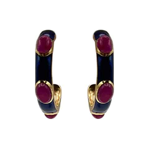 Navy Blue Enamel Hoop Earring