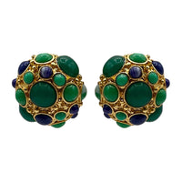 Green & Blue Glass Multi Color Clip Button Earrings