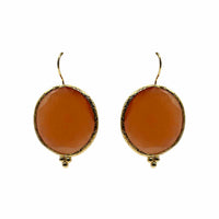 Large Round Light Amber Cat’s Eye Earrings – Gold-Plated Brass Setting