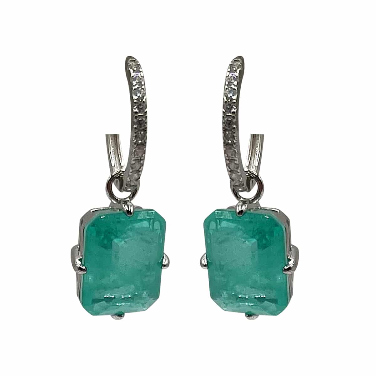 Emerald Diamond Drop Earrings Set In Sterling Silver| Luxurious Gemstone Jewelry