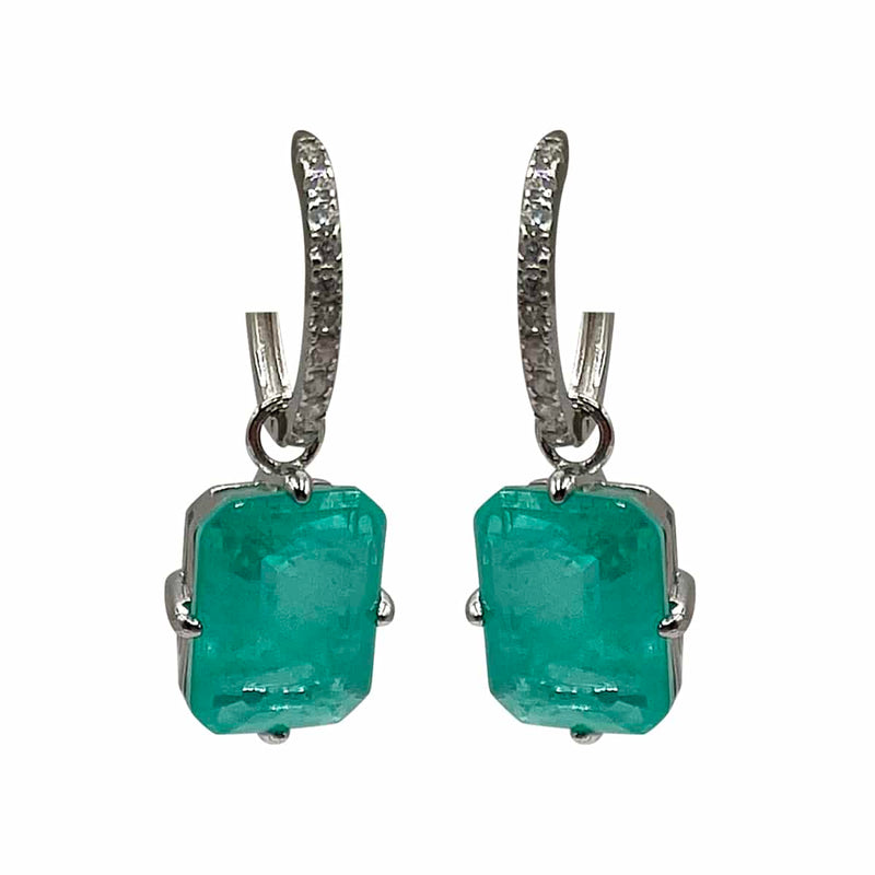 Emerald Diamond Drop Earrings Set In Sterling Silver| Luxurious Gemstone Jewelry