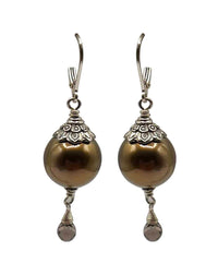 Sterling Silver Brown Pearl Drop Earrings - Elegant Dangle Design