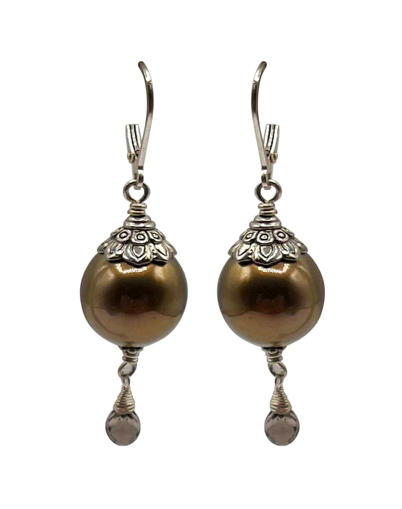 Sterling Silver Brown Pearl Drop Earrings - Elegant Dangle Design