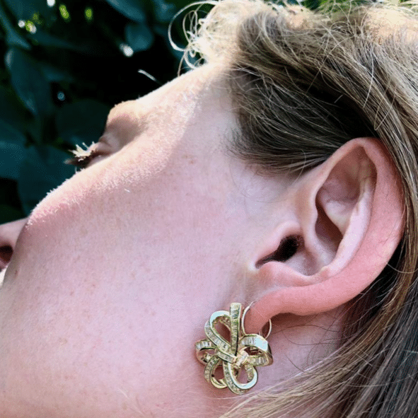 Boucles d'oreilles percées en argent sterling et vermeil avec baguettes en zircone cubique