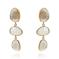 Off-White Cat's Eye Triple Drop Earrings - Faceted Design