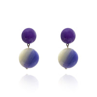 Boucles d'oreilles à clip en résine italienne violette et blanche