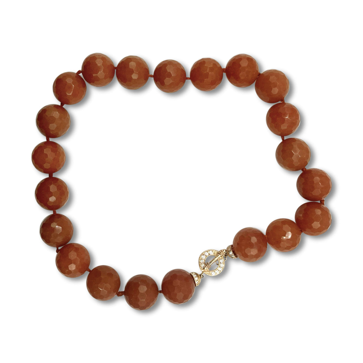 Faceted Carnelian Knotted Necklace - 18mm, 17" with Sterling Silver Vermeil CZ Clasp