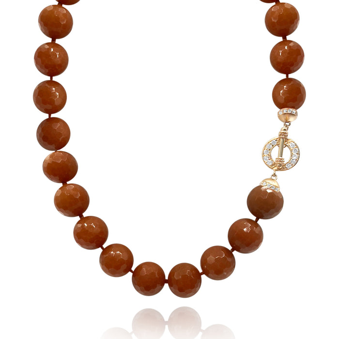 Faceted Carnelian Knotted Necklace - 18mm, 17" with Sterling Silver Vermeil CZ Clasp