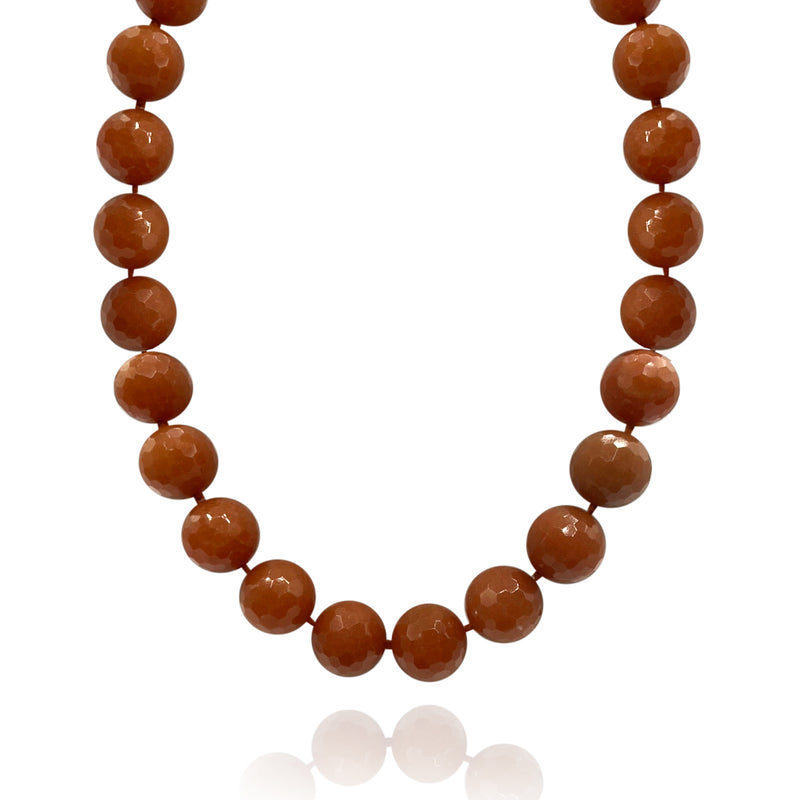 Faceted Carnelian Knotted Necklace - 18mm, 17" with Sterling Silver Vermeil CZ Clasp