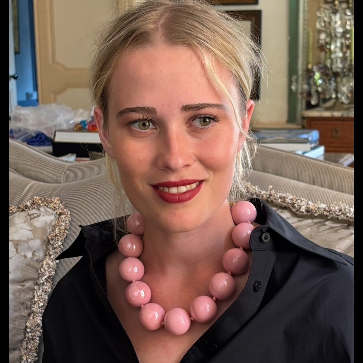 Gumball Pale Pink Coated Resin Knotted Necklace