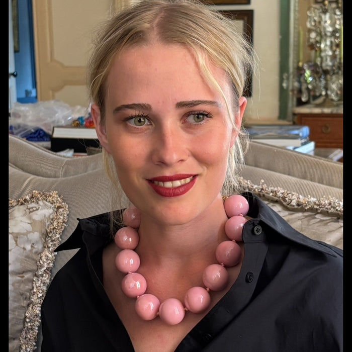 Gumball Pale Pink Coated Resin Knotted Necklace