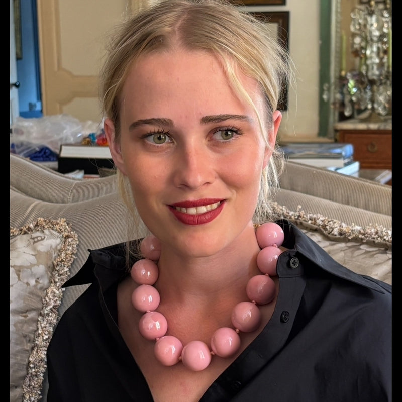Gumball Pale Pink Coated Resin Knotted Necklace