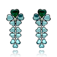 Resin Floral Clip Drop Earrings Large Light Blue & Emerald