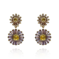 Lavender And Yellow Diamond Clip-On Earrings With Crystal Baguettes